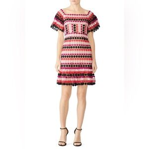 AIJEK SIZE 2 pink tricolor mini dress crochet square‎ neck